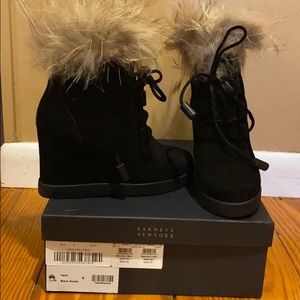 Barney’s Heidi Black Suede Fox Fur Trim Boots